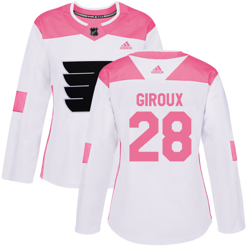 Adidas Flyers #28 Claude Giroux White/Pink Authentic Fashion Women's Stitched NHL Jersey