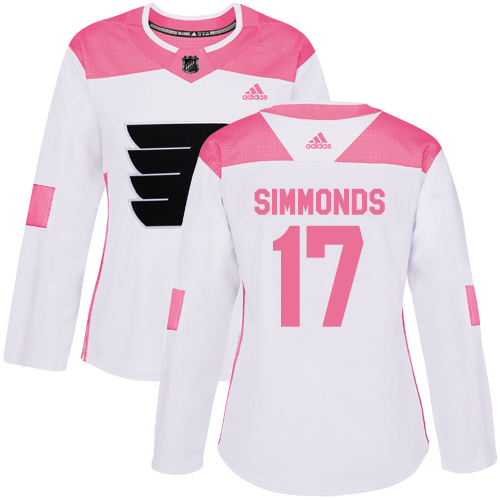 Adidas Flyers #17 Wayne Simmonds White/Pink Authentic Fashion Women's Stitched NHL Jersey