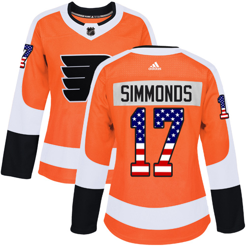 Adidas Flyers #17 Wayne Simmonds Orange Home Authentic USA Flag Women's Stitched NHL Jersey