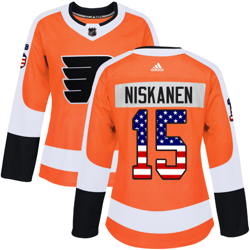 Adidas Flyers #15 Matt Niskanen Orange Home Authentic USA Flag Women's Stitched NHL Jersey