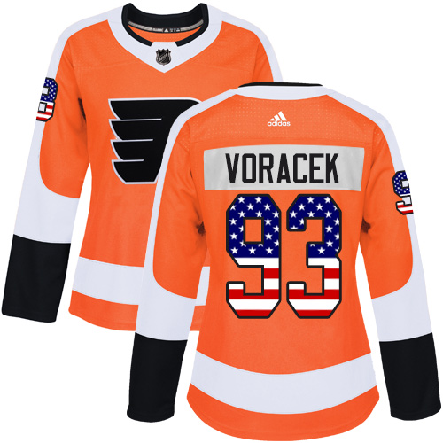 Adidas Flyers #93 Jakub Voracek Orange Home Authentic USA Flag Women's Stitched NHL Jersey