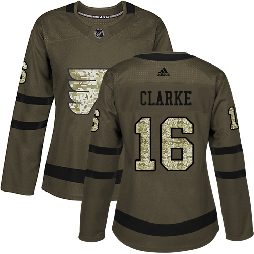 Adidas Flyers #16 Bobby Clarke Green Salute to Service Women's Stitched NHL Jersey