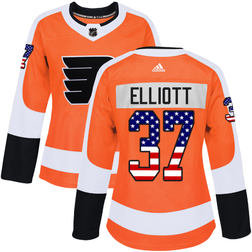 Adidas Flyers #37 Brian Elliott Orange Home Authentic USA Flag Women's Stitched NHL Jersey
