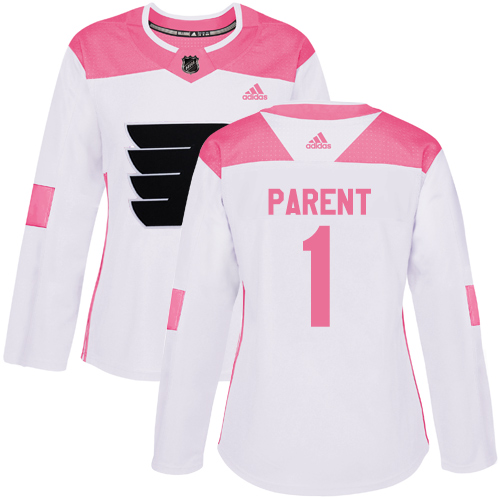 Adidas Flyers #1 Bernie Parent White/Pink Authentic Fashion Women's Stitched NHL Jersey