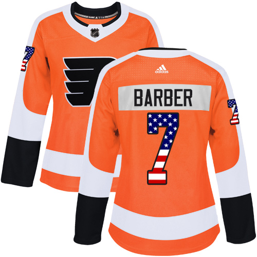 Adidas Flyers #7 Bill Barber Orange Home Authentic USA Flag Women's Stitched NHL Jersey