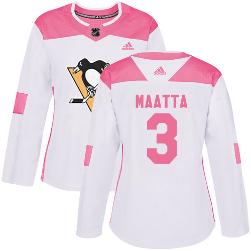 Adidas Penguins #3 Olli Maatta White/Pink Authentic Fashion Women's Stitched NHL Jersey