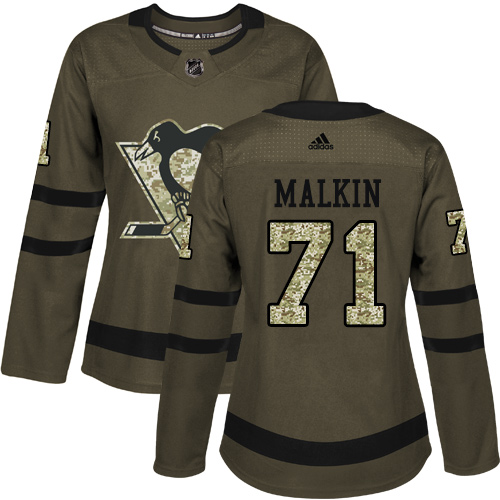 Adidas Penguins #71 Evgeni Malkin Green Salute to Service Women's Stitched NHL Jersey