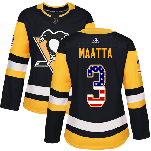 Adidas Penguins #3 Olli Maatta Black Home Authentic USA Flag Women's Stitched NHL Jersey
