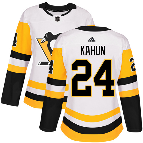 Adidas Penguins #24 Dominik Kahun White Road Authentic Women's Stitched NHL Jersey