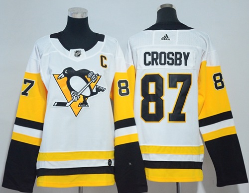 Adidas Penguins #87 Sidney Crosby White Road Authentic Women's Stitched NHL Jersey