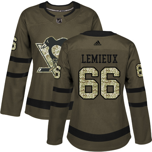 Adidas Penguins #66 Mario Lemieux Green Salute to Service Women's Stitched NHL Jersey