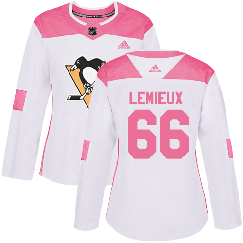 Adidas Penguins #66 Mario Lemieux White/Pink Authentic Fashion Women's Stitched NHL Jersey