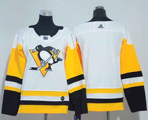 Adidas Penguins Blank White Road Authentic Women's Stitched NHL Jersey
