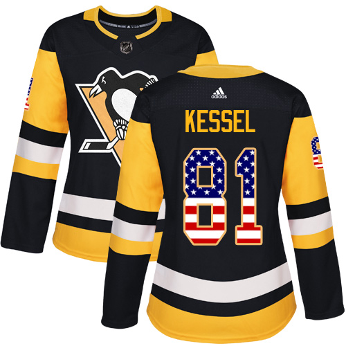 Adidas Penguins #81 Phil Kessel Black Home Authentic USA Flag Women's Stitched NHL Jersey