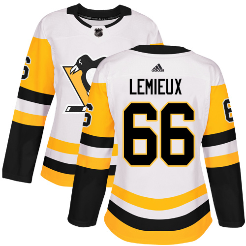 Adidas Penguins #66 Mario Lemieux White Road Authentic Women's Stitched NHL Jersey