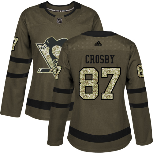 Adidas Penguins #87 Sidney Crosby Green Salute to Service Women's Stitched NHL Jersey