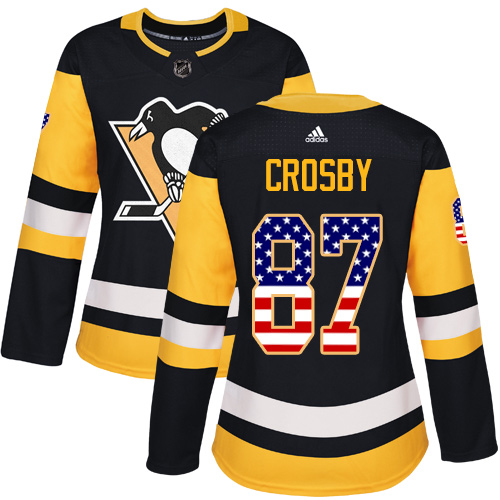 Adidas Penguins #87 Sidney Crosby Black Home Authentic USA Flag Women's Stitched NHL Jersey