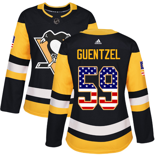 Adidas Penguins #59 Jake Guentzel Black Home Authentic USA Flag Women's Stitched NHL Jersey