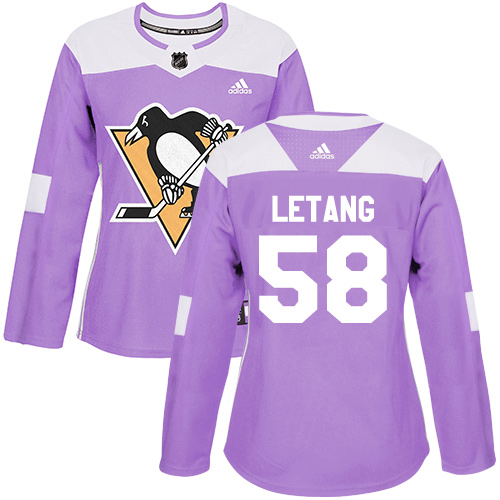 Adidas Penguins #58 Kris Letang Purple Authentic Fights Cancer Women's Stitched NHL Jersey