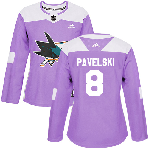 Adidas Sharks #8 Joe Pavelski Purple Authentic Fights Cancer Women's Stitched NHL Jersey