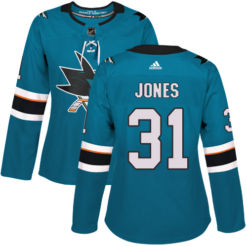 Adidas Sharks #31 Martin Jones Teal Home Authentic Women's Stitched NHL Jersey