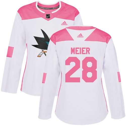 Adidas Sharks #28 Timo Meier White/Pink Authentic Fashion Women's Stitched NHL Jersey