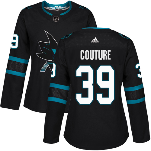 Adidas Sharks #39 Logan Couture Black Alternate Authentic Women's Stitched NHL Jersey