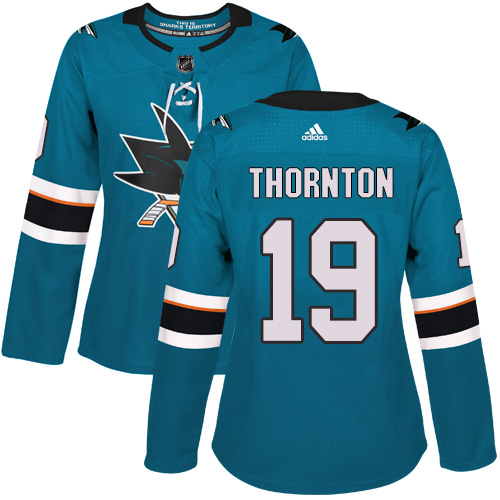 Adidas Sharks #19 Joe Thornton Teal Home Authentic Women's Stitched NHL Jersey