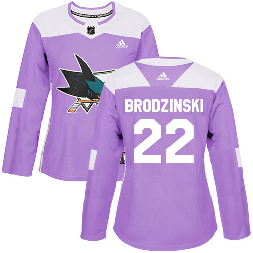 Adidas Sharks #22 Jonny Brodzinski Purple Authentic Fights Cancer Women's Stitched NHL Jersey