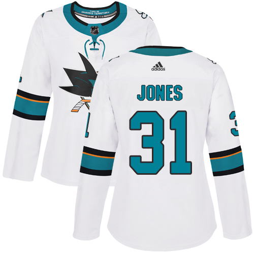 Adidas Sharks #31 Martin Jones White Road Authentic Women's Stitched NHL Jersey