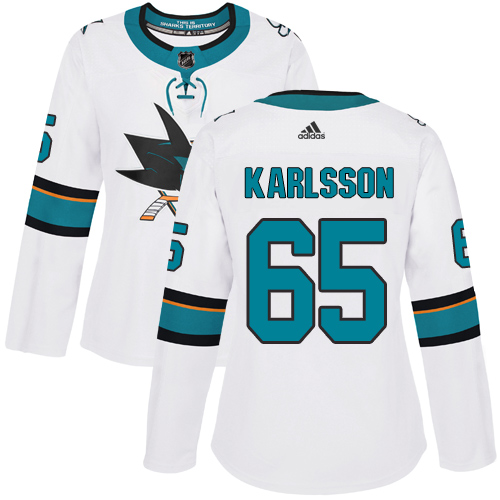 Adidas Sharks #65 Erik Karlsson White Road Authentic Women's Stitched NHL Jersey