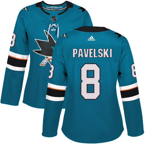 Adidas Sharks #8 Joe Pavelski Teal Home Authentic Women's Stitched NHL Jersey