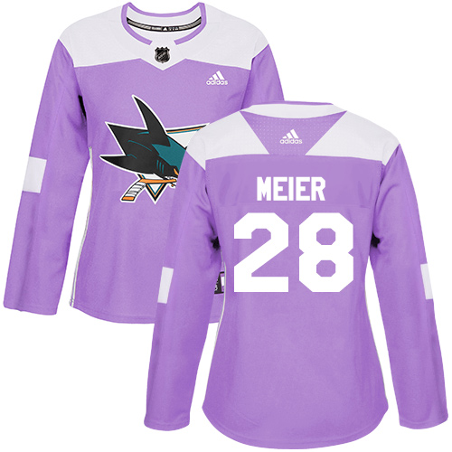 Adidas Sharks #28 Timo Meier Purple Authentic Fights Cancer Women's Stitched NHL Jersey