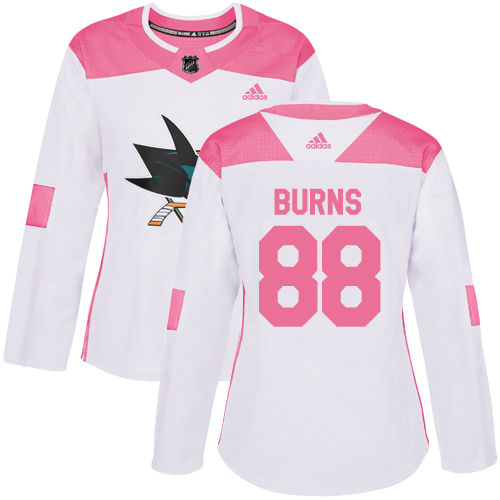 Adidas Sharks #88 Brent Burns White/Pink Authentic Fashion Women's Stitched NHL Jersey