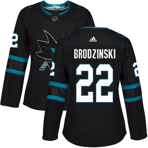 Adidas Sharks #22 Jonny Brodzinski Black Alternate Authentic Women's Stitched NHL Jersey