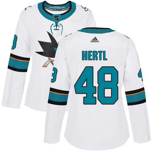 Adidas Sharks #48 Tomas Hertl White Road Authentic Women's Stitched NHL Jersey
