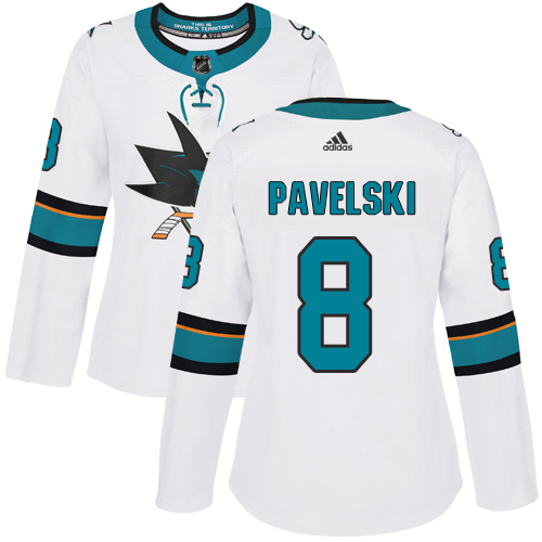 Adidas Sharks #8 Joe Pavelski White Road Authentic Women's Stitched NHL Jersey