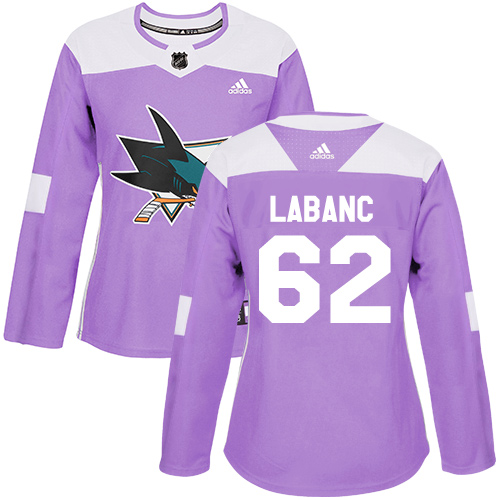 Adidas Sharks #62 Kevin Labanc Purple Authentic Fights Cancer Women's Stitched NHL Jersey