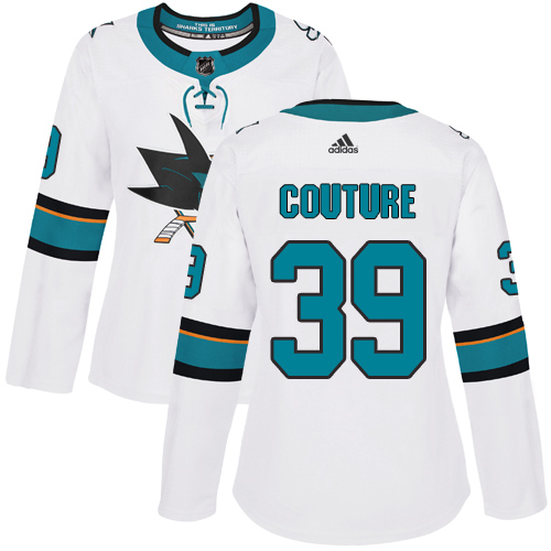 Adidas Sharks #39 Logan Couture White Road Authentic Women's Stitched NHL Jersey