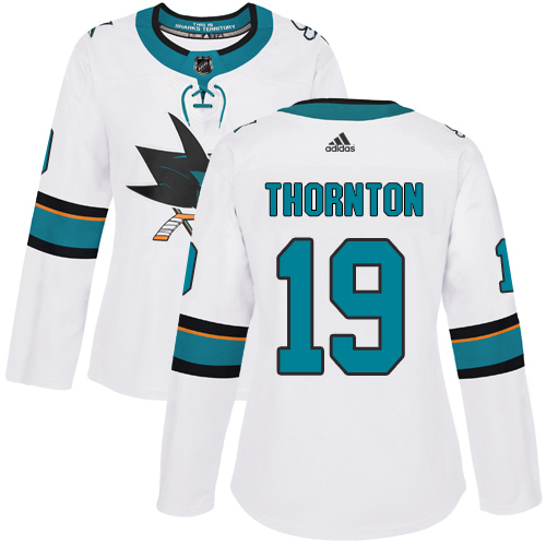 Adidas Sharks #19 Joe Thornton White Road Authentic Women's Stitched NHL Jersey