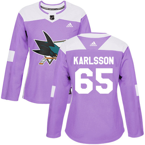 Adidas Sharks #65 Erik Karlsson Purple Authentic Fights Cancer Women's Stitched NHL Jersey