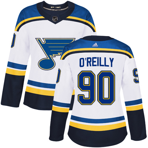 Adidas Blues #90 Ryan O'Reilly White Road Authentic Women's Stitched NHL Jersey