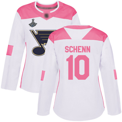 Adidas Blues #10 Brayden Schenn White/Pink Authentic Fashion Stanley Cup Champions Women's Stitched NHL Jersey