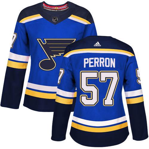 Adidas Blues #57 David Perron Blue Home Authentic Women's Stitched NHL Jersey