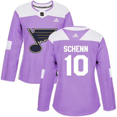 Adidas Blues #10 Brayden Schenn Purple Authentic Fights Cancer Women's Stitched NHL Jersey