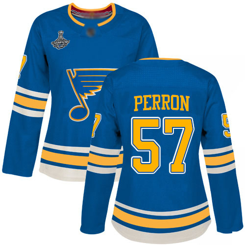 Adidas Blues #57 David Perron Blue Alternate Authentic Stanley Cup Champions Women's Stitched NHL Jersey