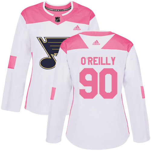 Adidas Blues #90 Ryan O'Reilly White/Pink Authentic Fashion Women's Stitched NHL Jersey
