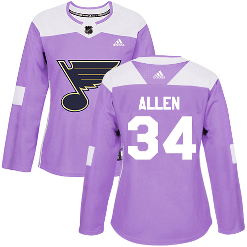 Adidas Blues #34 Jake Allen Purple Authentic Fights Cancer Women's Stitched NHL Jersey