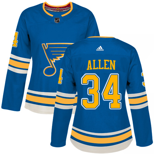 Adidas Blues #34 Jake Allen Blue Alternate Authentic Women's Stitched NHL Jersey