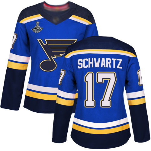 Adidas Blues #17 Jaden Schwartz Blue Home Authentic Stanley Cup Champions Women's Stitched NHL Jersey